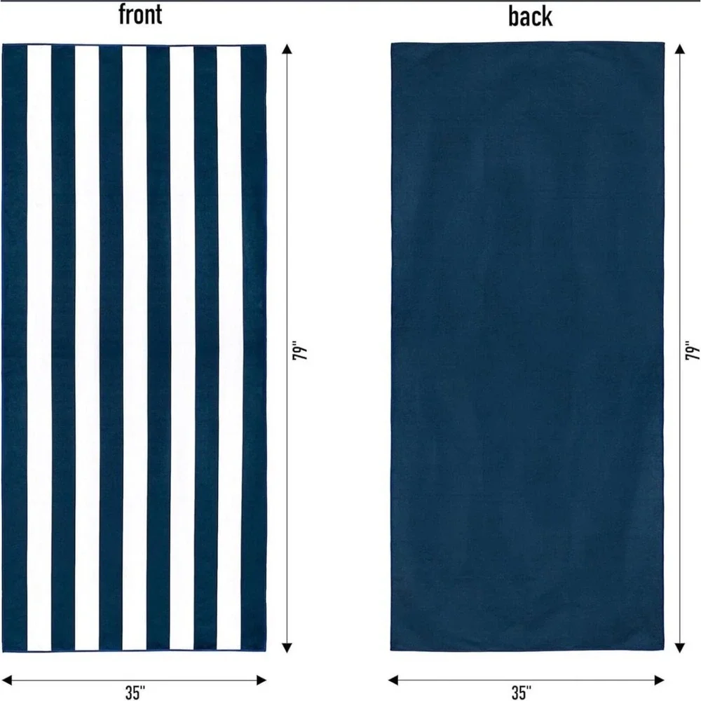 Bang & Carsen XL Microfiber Beach Towel‎ 35x79 Quick Dry Sandproof Navy Stripe